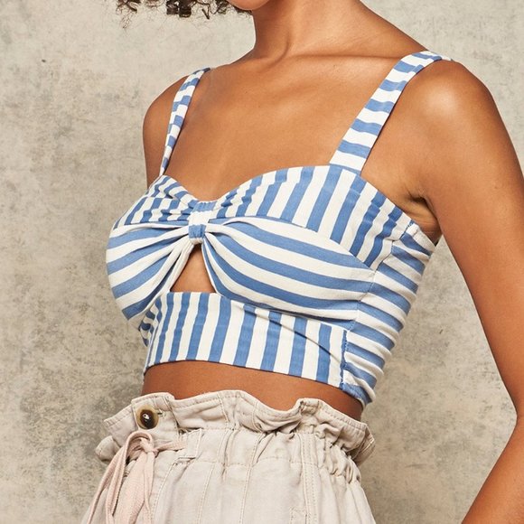 Promesa Boutique Blue and White Stripe Women's Knit Bandeau Crop Bralette - Picture 3 of 7